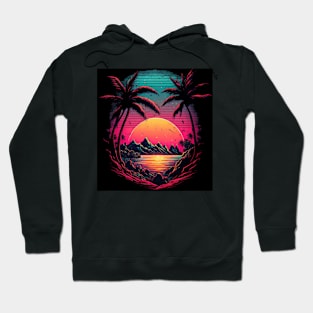 Retro sunset with palm trees and synthwave stripes Hoodie